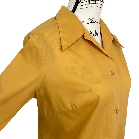 Vintage 1950s Womens Blouse Dagger Collar Button Up Dress Shirt Mustard Balloon - Picture 4 of 13